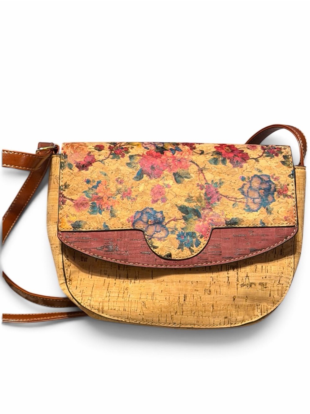 Floral Cork Crossbody Bag - Yellow & Pink